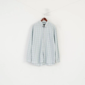 Gant Men 2XL Casual Shirt Green Blue Check Egyptian Cotton Regular Long Sleeve Top Workwear Essential