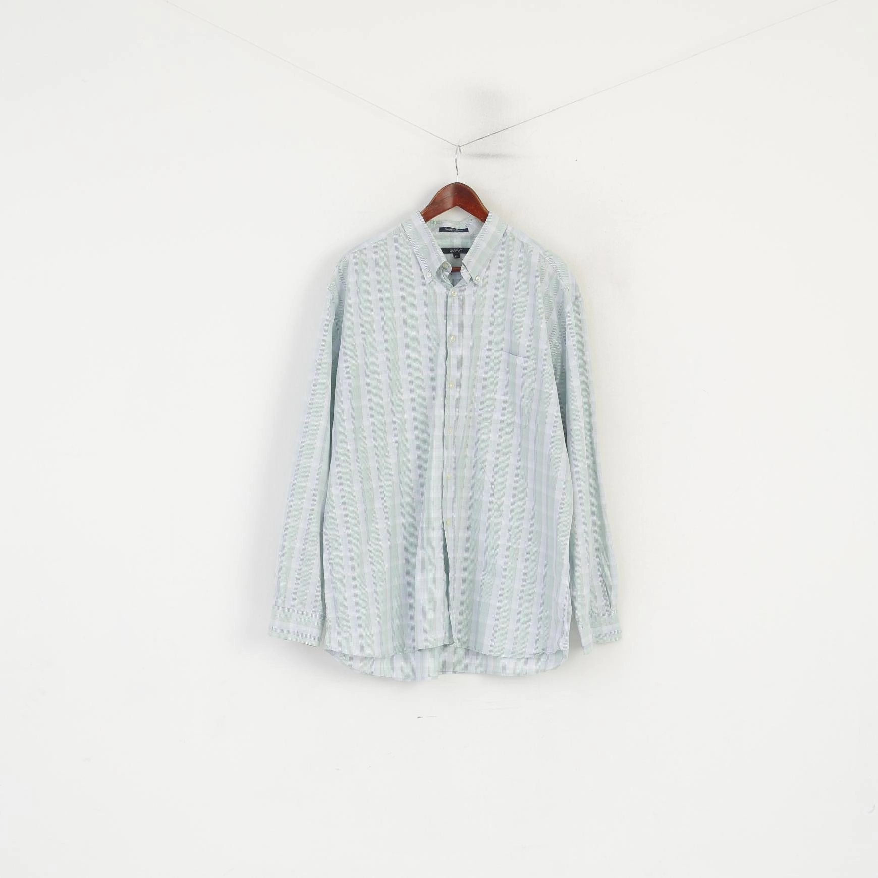 Gant Men 2XL Casual Shirt Green Blue Check Egyptian Cotton Regular Long Sleeve Top Workwear Essential