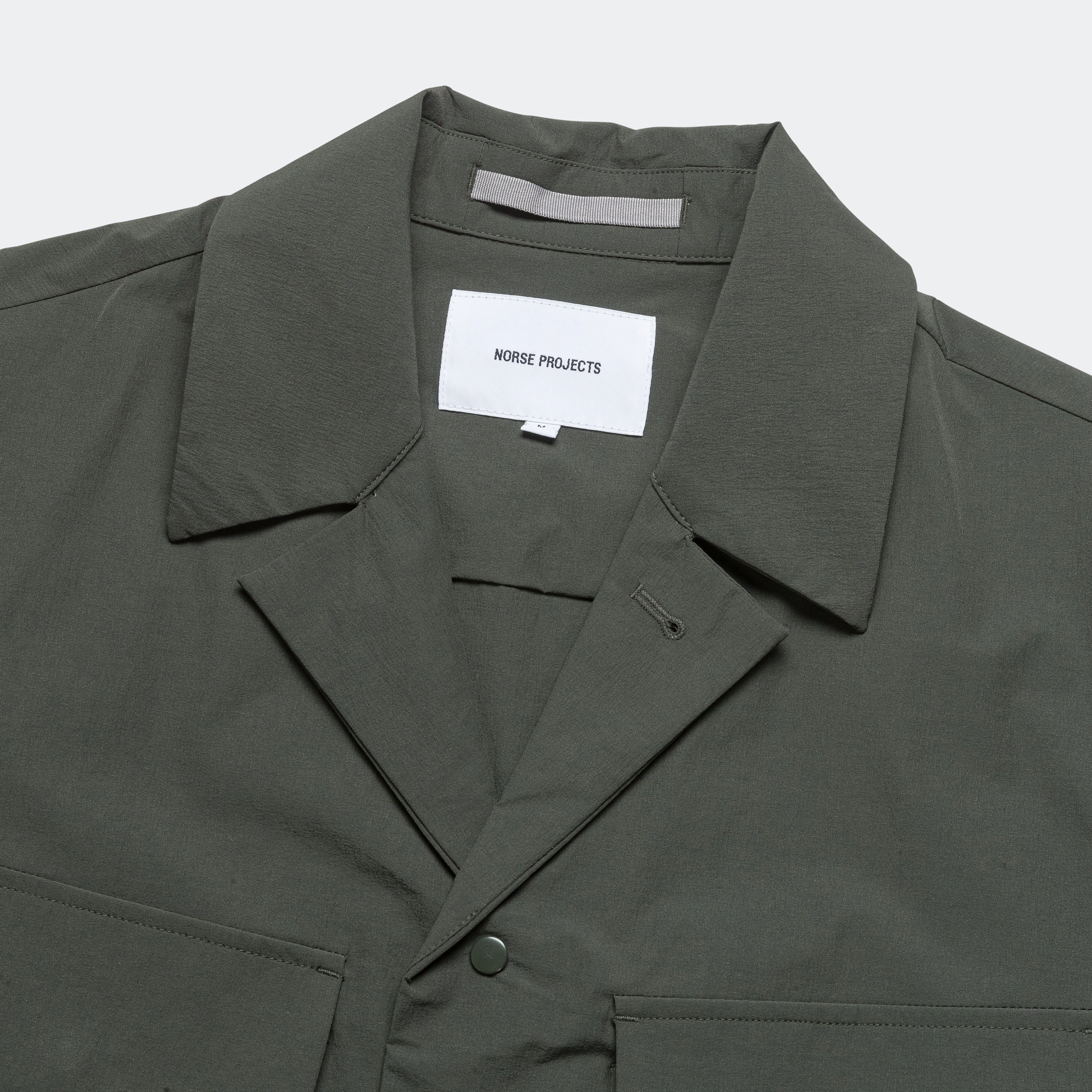 Flexible Knit Layered Collar Mads Travel Light Overshirt - Black Olive