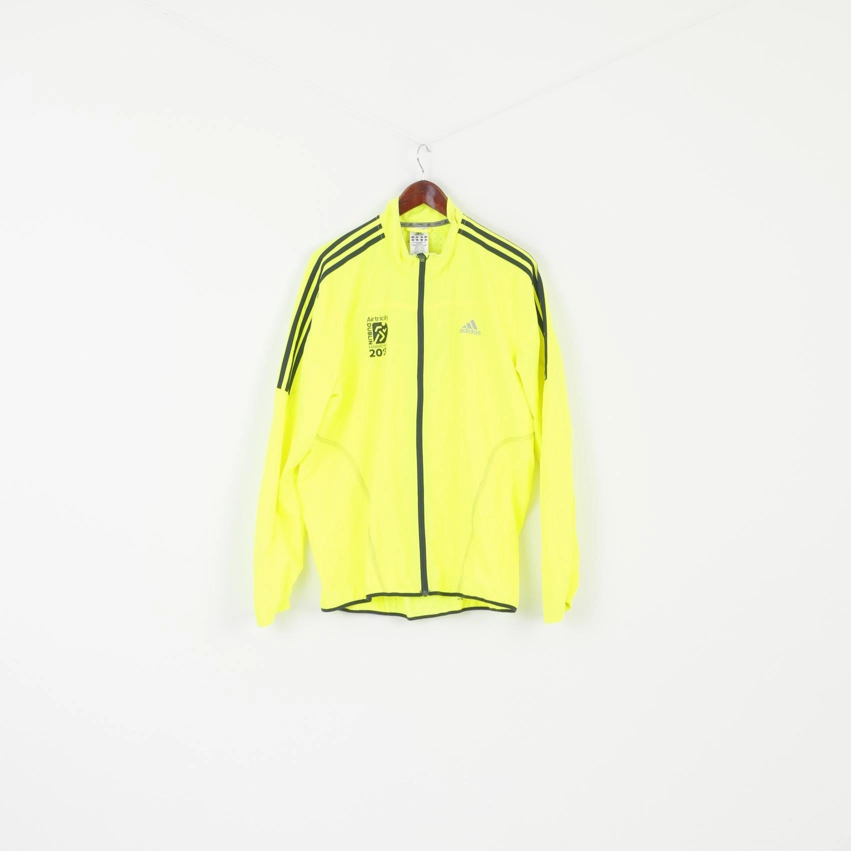 Beret cyclist Adidas Men L Run Jacket Neon Yellow Running Dublin Marathon 2013 Climaproof Top