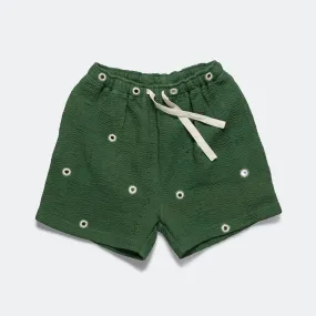 Vintage Kantha Overdye Shorts - Green/Mirrors Flatlock Seam Technology Wear Resistant Fabric