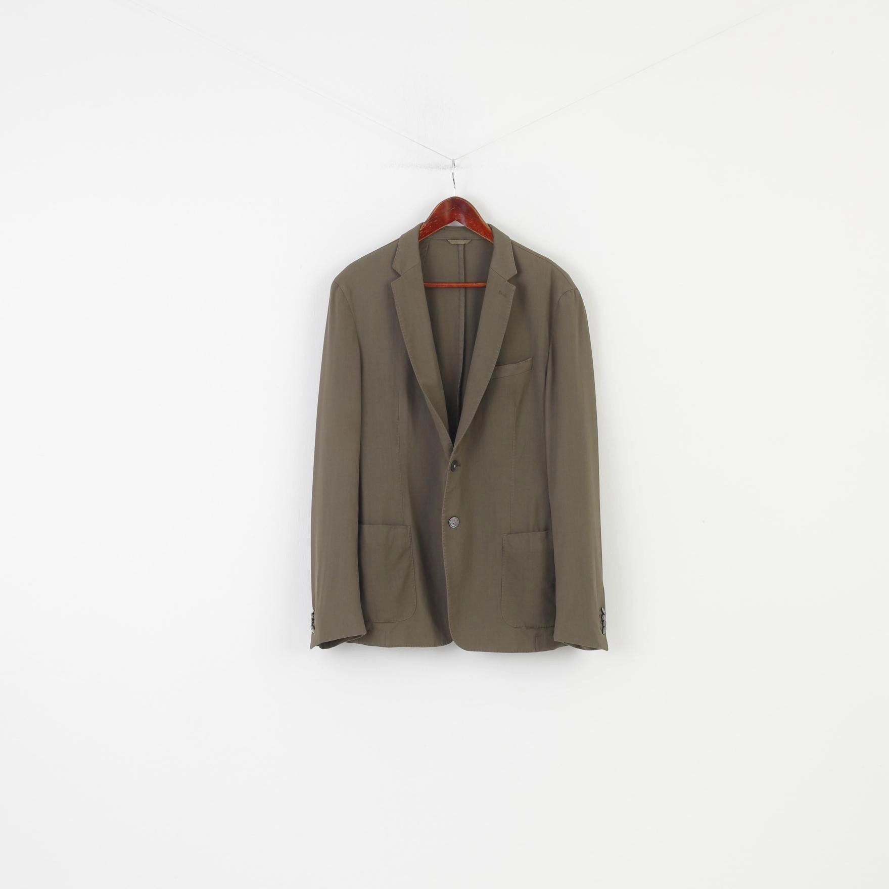 Hugo Boss Men 42 52 Blazer  Khaki Wool Super 110 Breasted Jacket Top Altruism Front Pockets