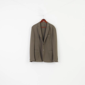 Hugo Boss Men 42 52 Blazer  Khaki Wool Super 110 Breasted Jacket Top Altruism Front Pockets