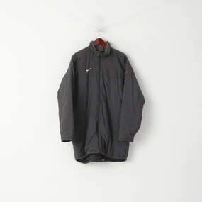 Relaxed Cut Nike Team Men L 183 Jacket Grey Nylon Waterproof Padded Warm Long Zip Up Top