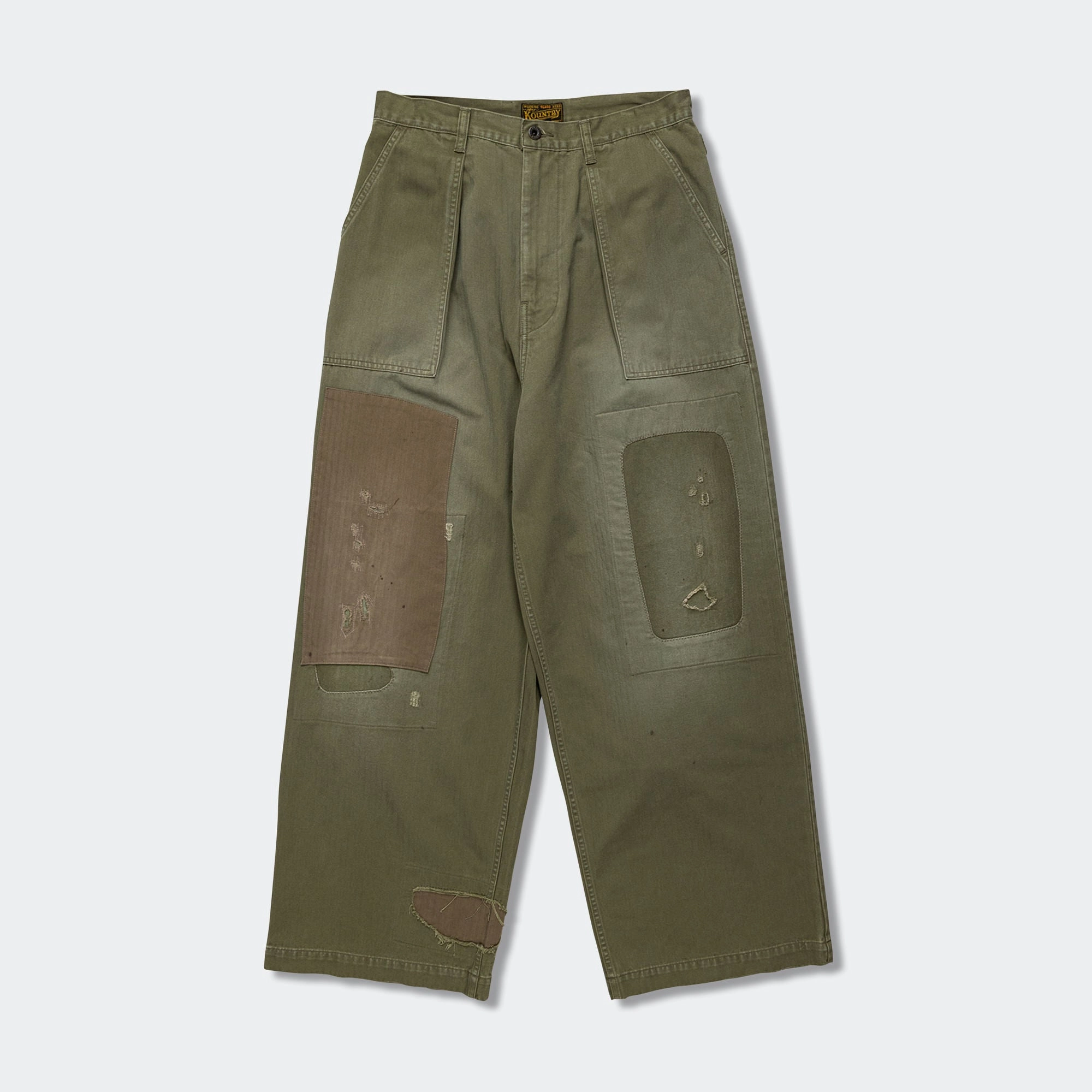 Odor control Commuter Ready Herringbone FATIGUE Baggy Pants (RUSHFILED Remake) - Khaki