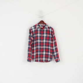 Schoffel Men M Casual Shirt Red Checkered Outdoor Vintage Long Sleeve Top Regular Fit