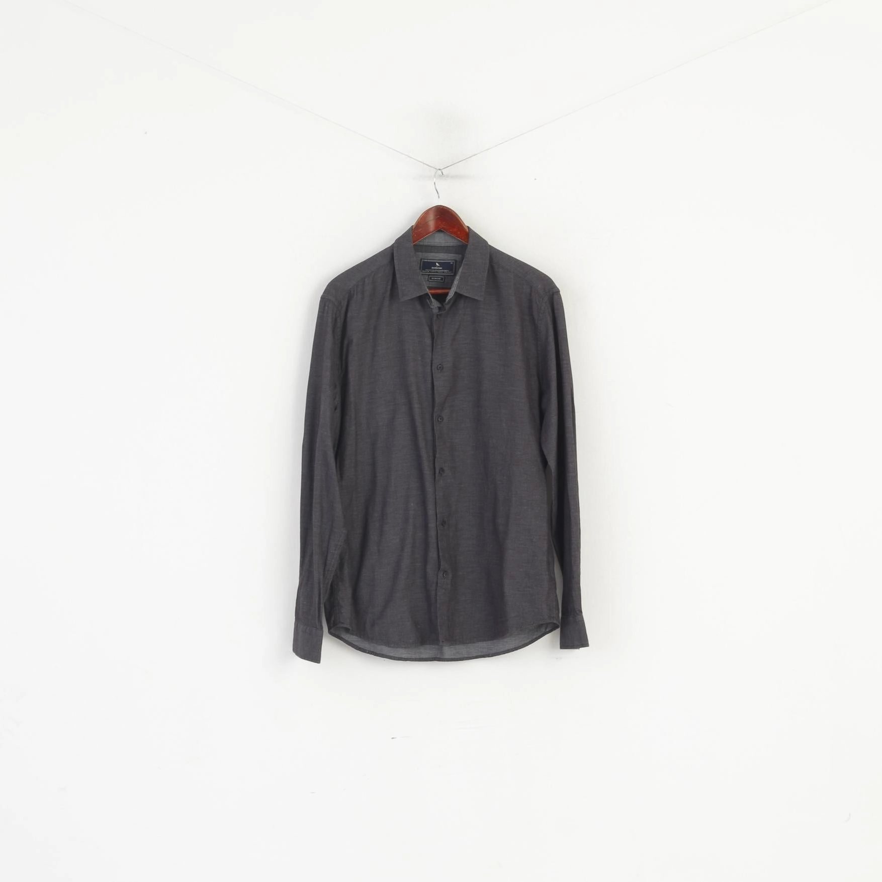 Gift Idea Plaid Design Medicine Men XL Casual Shirt Navy Cotton Slim Fit Long Sleeve Top