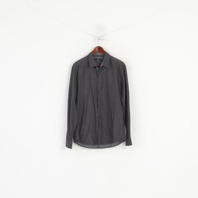 Gift Idea Plaid Design Medicine Men XL Casual Shirt Navy Cotton Slim Fit Long Sleeve Top