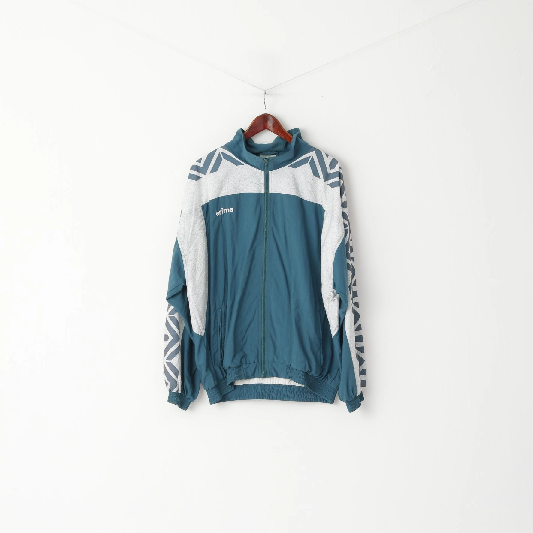 Erima Men 7 XL Jacket Green Vintage Nylon Festival Meteor Full Zupper Activewear Top Flexible Seams Experiment