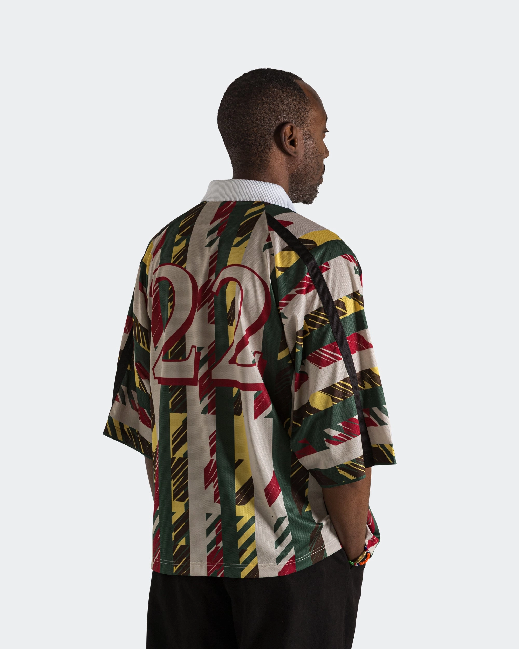 Soccer Tee 22 - Graphic Beige/Red Reinforced Elbow Patches Durable Thread Construction