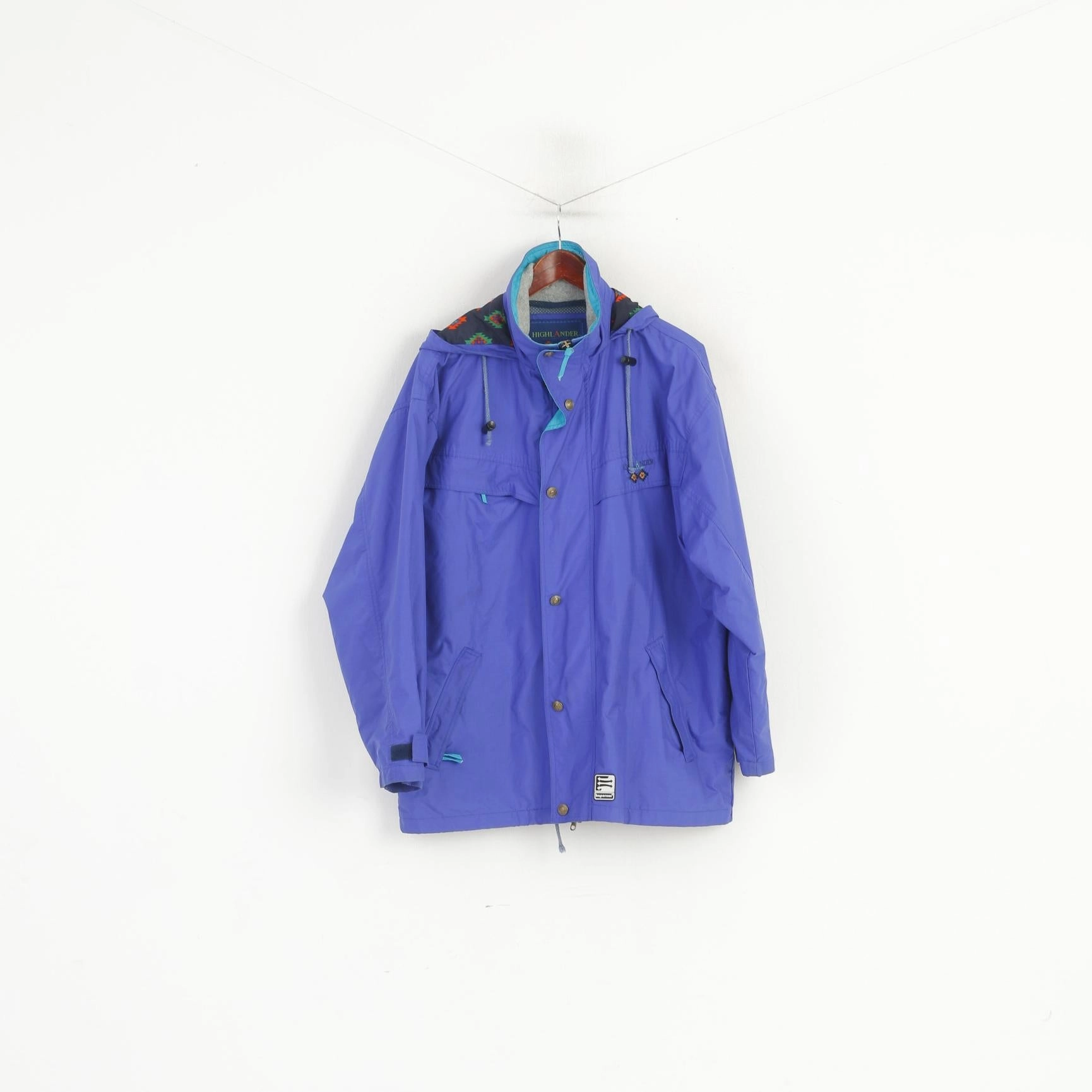 Highlander Adventure Men M Jacket Blue Vintage Hooded Nylon Kaporous Parka Moisture Wicking Layer