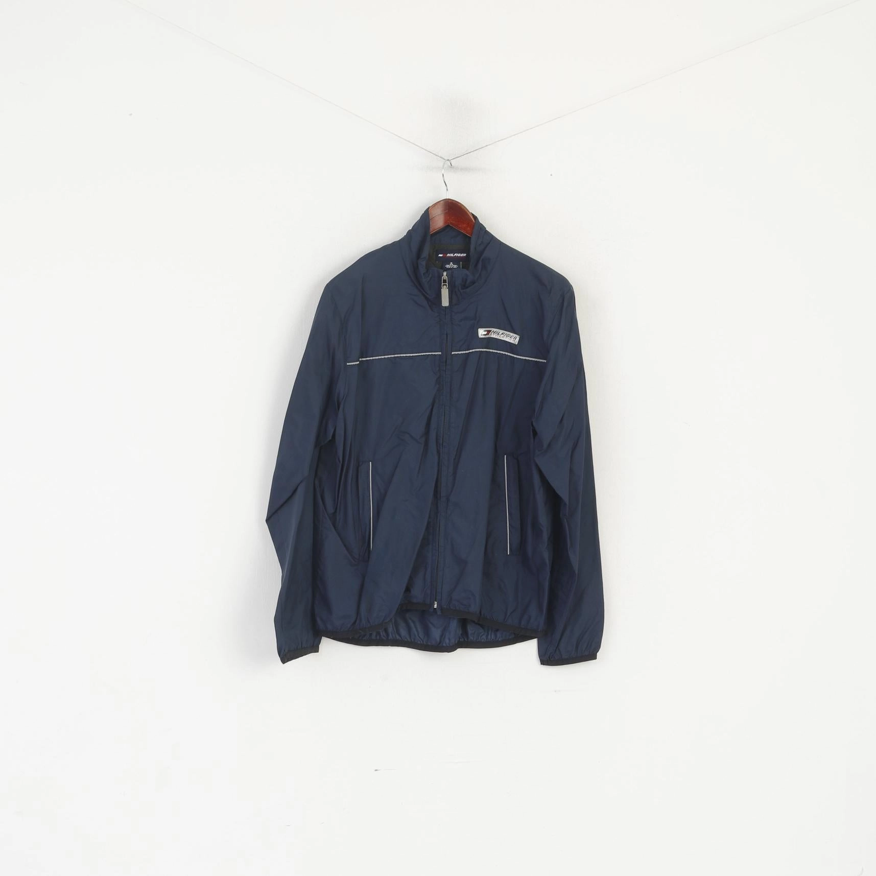 Bow-tie Hilfiger Athletics Men M Jacket Navy Nylon Full Zip Reflective Run Activewear Top