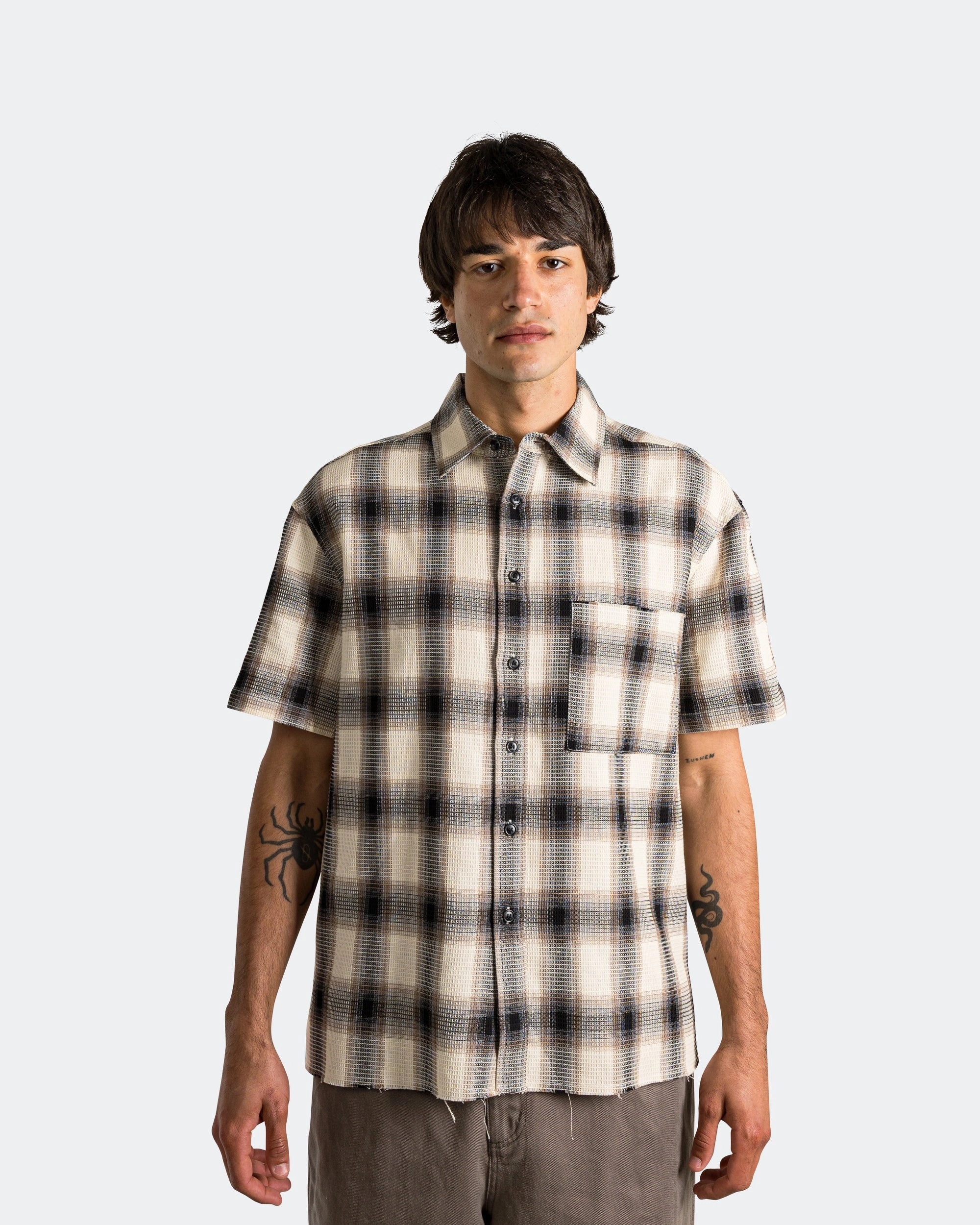 Hold SS Shirt - Black/Brown Check Teen Fashion Beach Wear
