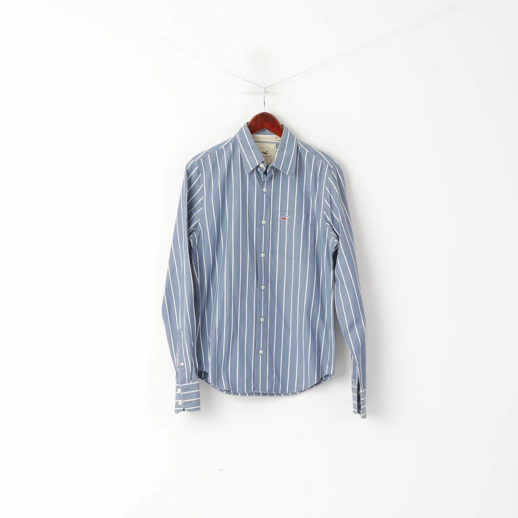 Hollister California Men S Casual Shirt Blue Striped Cotton Long Sleeve Top Eco-Friendly Fabric Gift Idea
