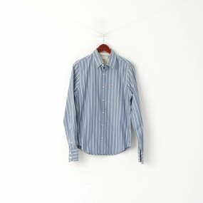 Hollister California Men S Casual Shirt Blue Striped Cotton Long Sleeve Top Eco-Friendly Fabric Gift Idea