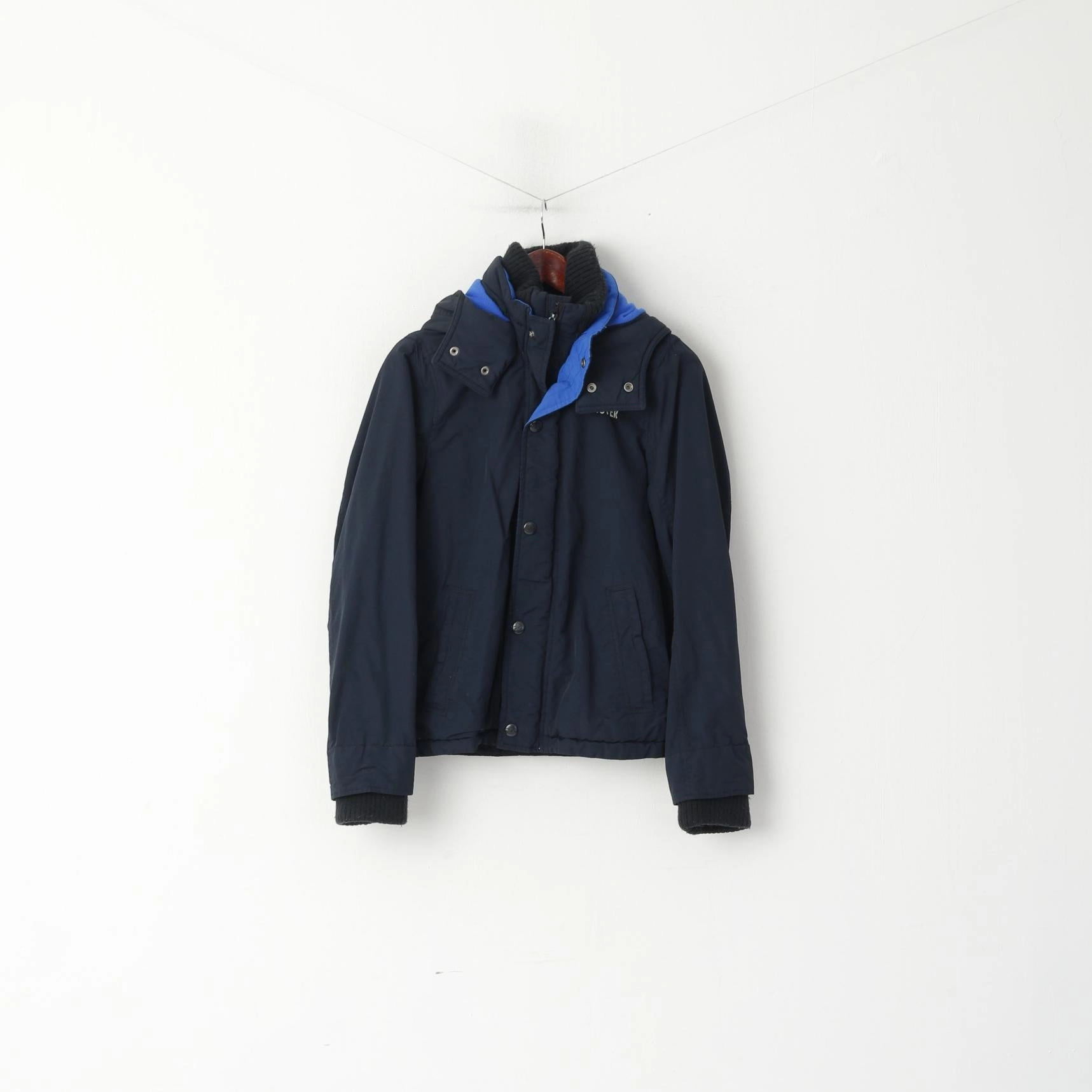 Hollister California Men S Jacket Navy Nylon Waterproof Hooded Full Zipper Casual Top Outdoor Look Signal