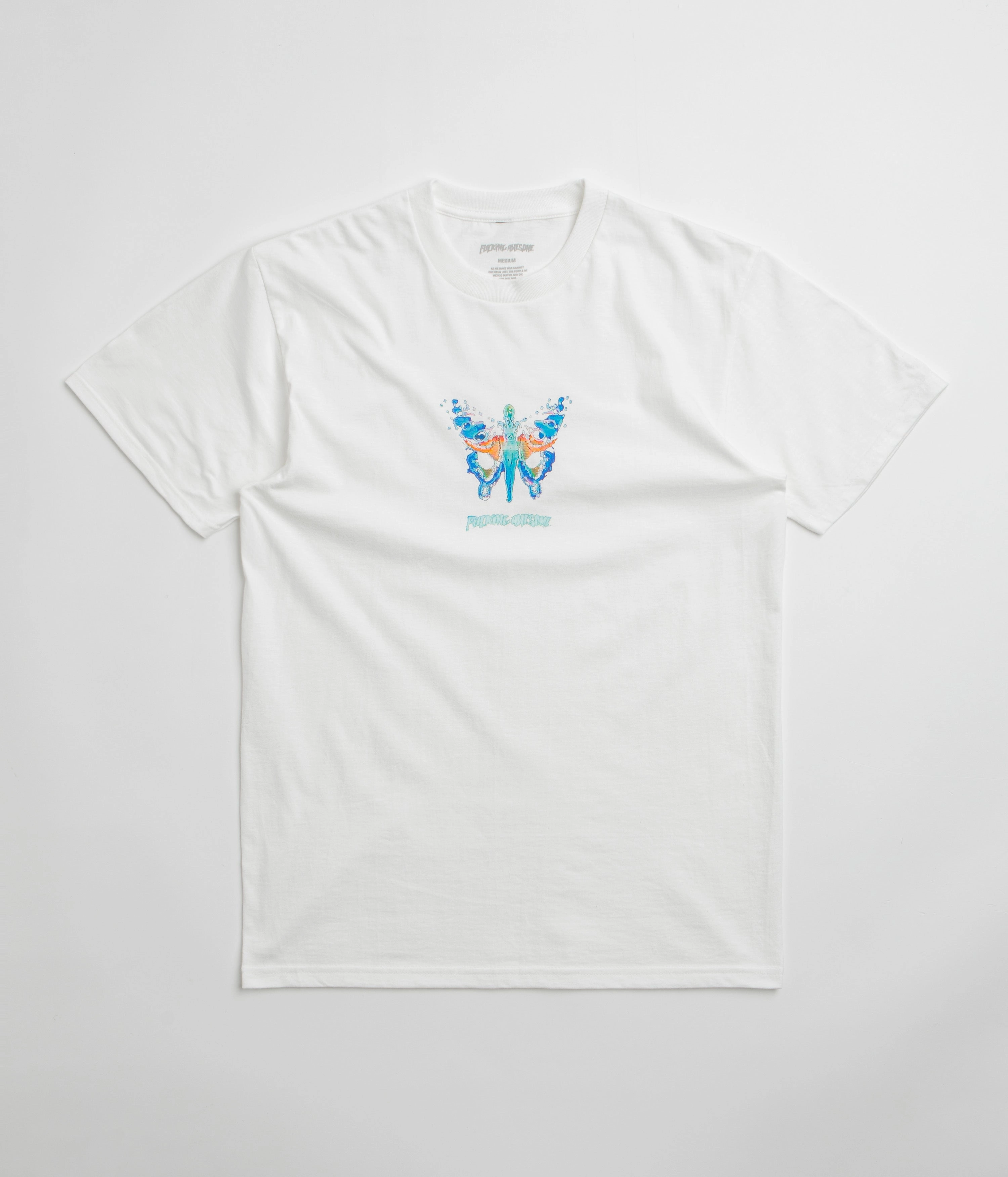Sporty Look Fucking Awesome Butterfly T-Shirt - White