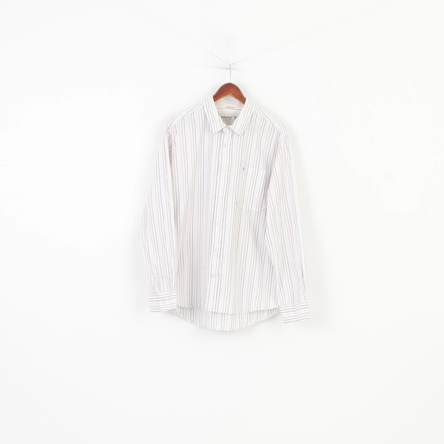 Timberland Men XL Casual Shirt Striped Long Sleeve Cotton Classic White Top Mountain Retreat