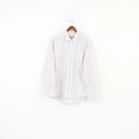 Timberland Men XL Casual Shirt Striped Long Sleeve Cotton Classic White Top Mountain Retreat