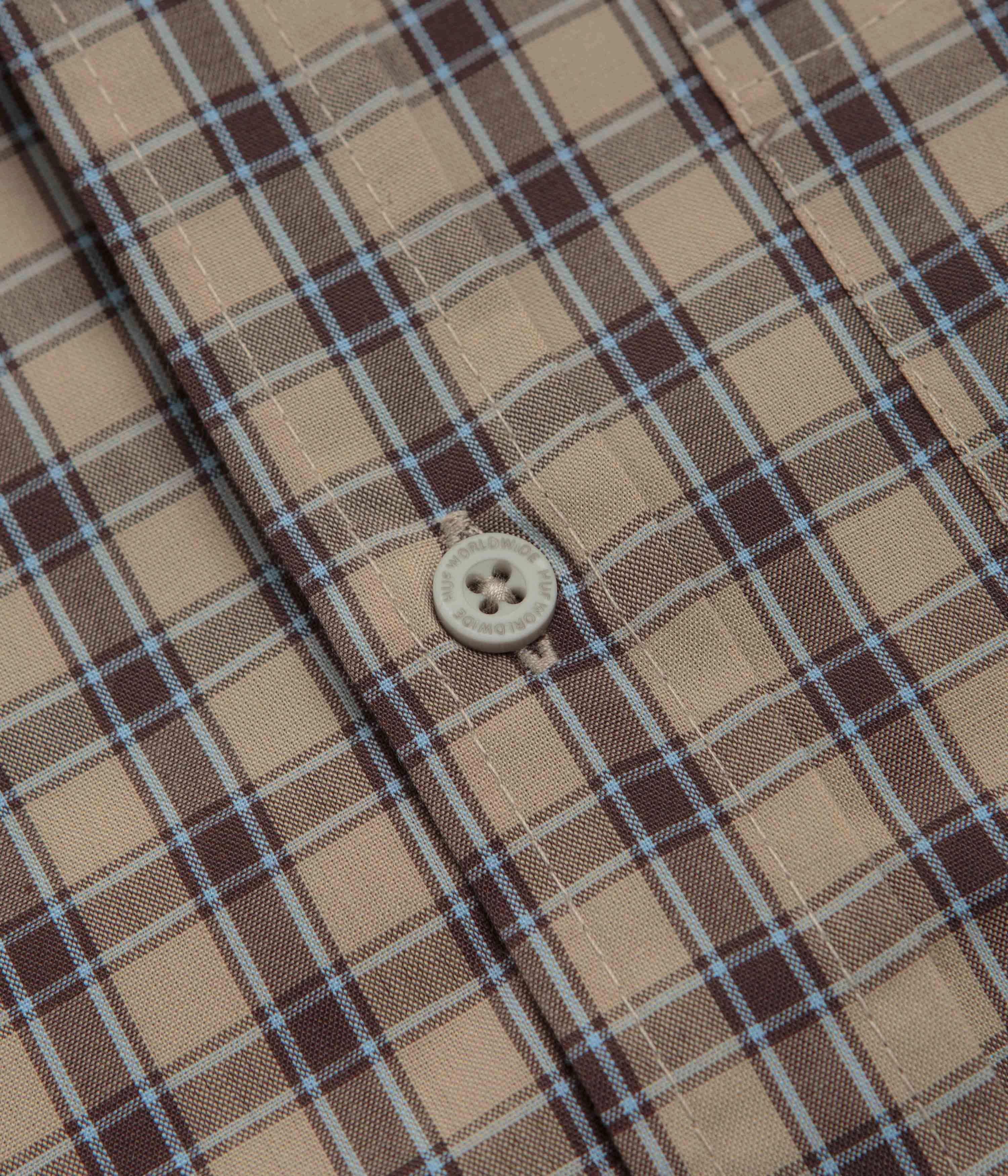 Sustainable fashion High Neck HUF Stretch Micro Plaid Short Sleeve Shirt - Clay