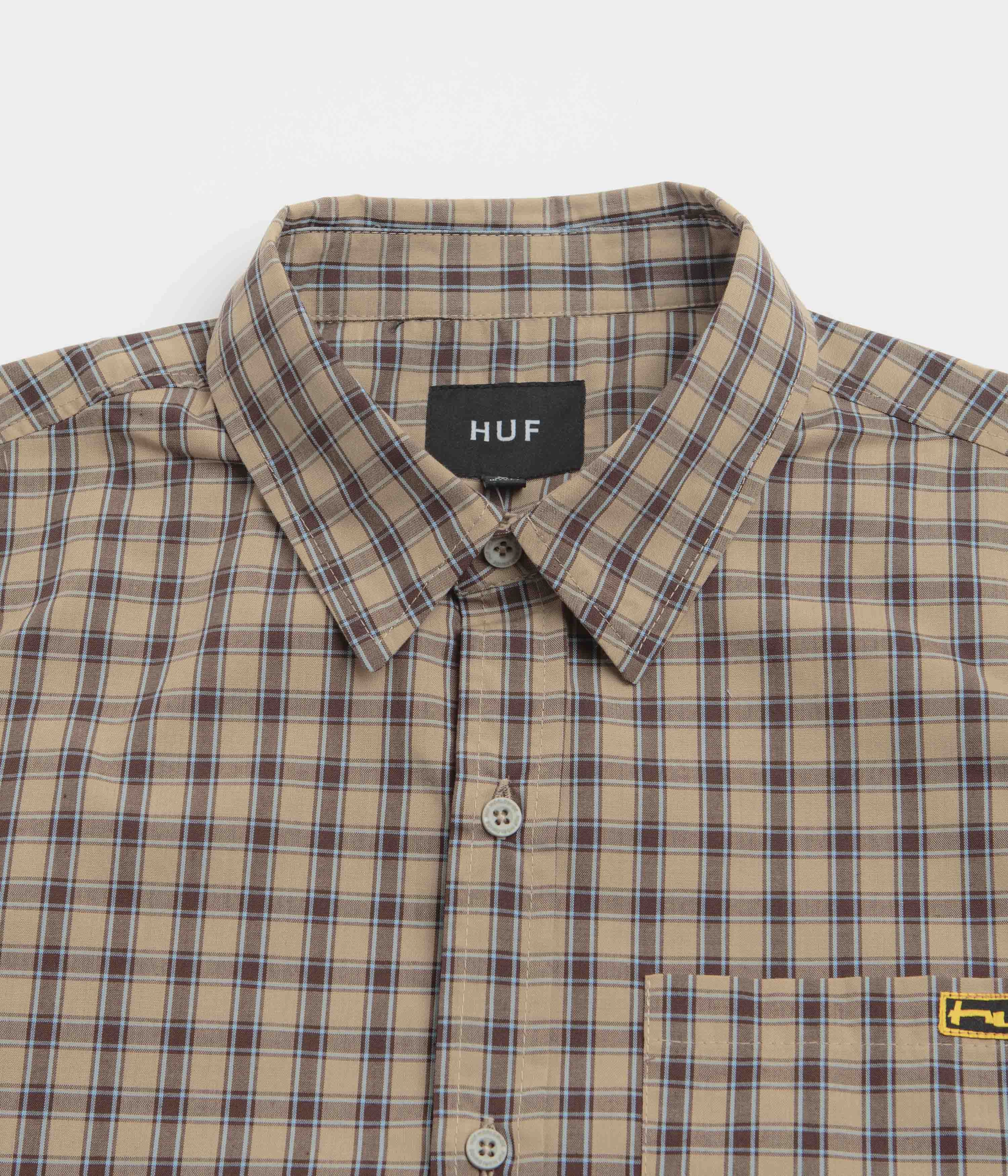 Eco-Friendly Fabric Subtle Print HUF Stretch Micro Plaid Short Sleeve Shirt - Clay