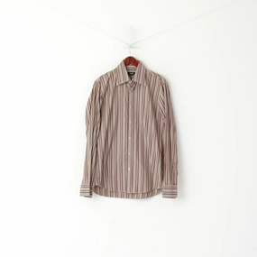 Hugo Boss Men 39 15.5 M Casual Shirt Brown Striped Cotton Long Sleeve Top Snag Resistant Fabric Street Style