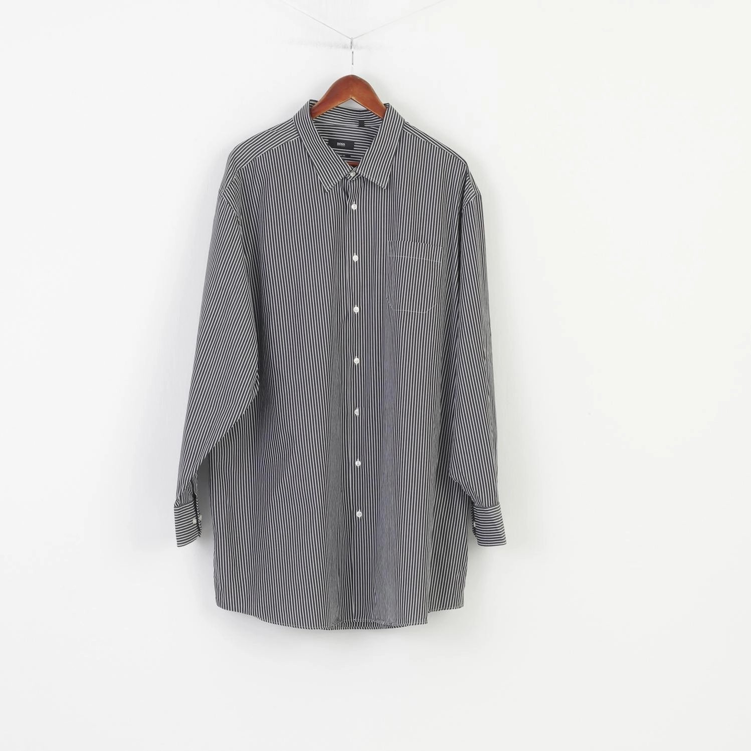 Classic Look Hugo Boss Men 50 19 3/4 3XL Casual Shirt Black Cotton Striped Long Sleeve Classic Top