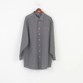 Classic Look Hugo Boss Men 50 19 3/4 3XL Casual Shirt Black Cotton Striped Long Sleeve Classic Top