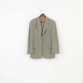 Stretchable Panels Hugo Boss Men 52 Blazer Green Wool Collar Elegant Shoulder Pads Jacket