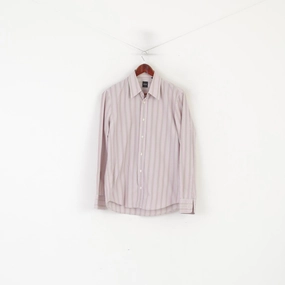 Hugo Boss Men M Casual Shirt Pink Cotton Striped Slim Fit Long Sleeve Top Corporate Event