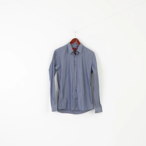 Hugo Boss Men S Casual Shirt Blue Striped Cotton Slim Fit Long Sleeve Top Structured Collar
