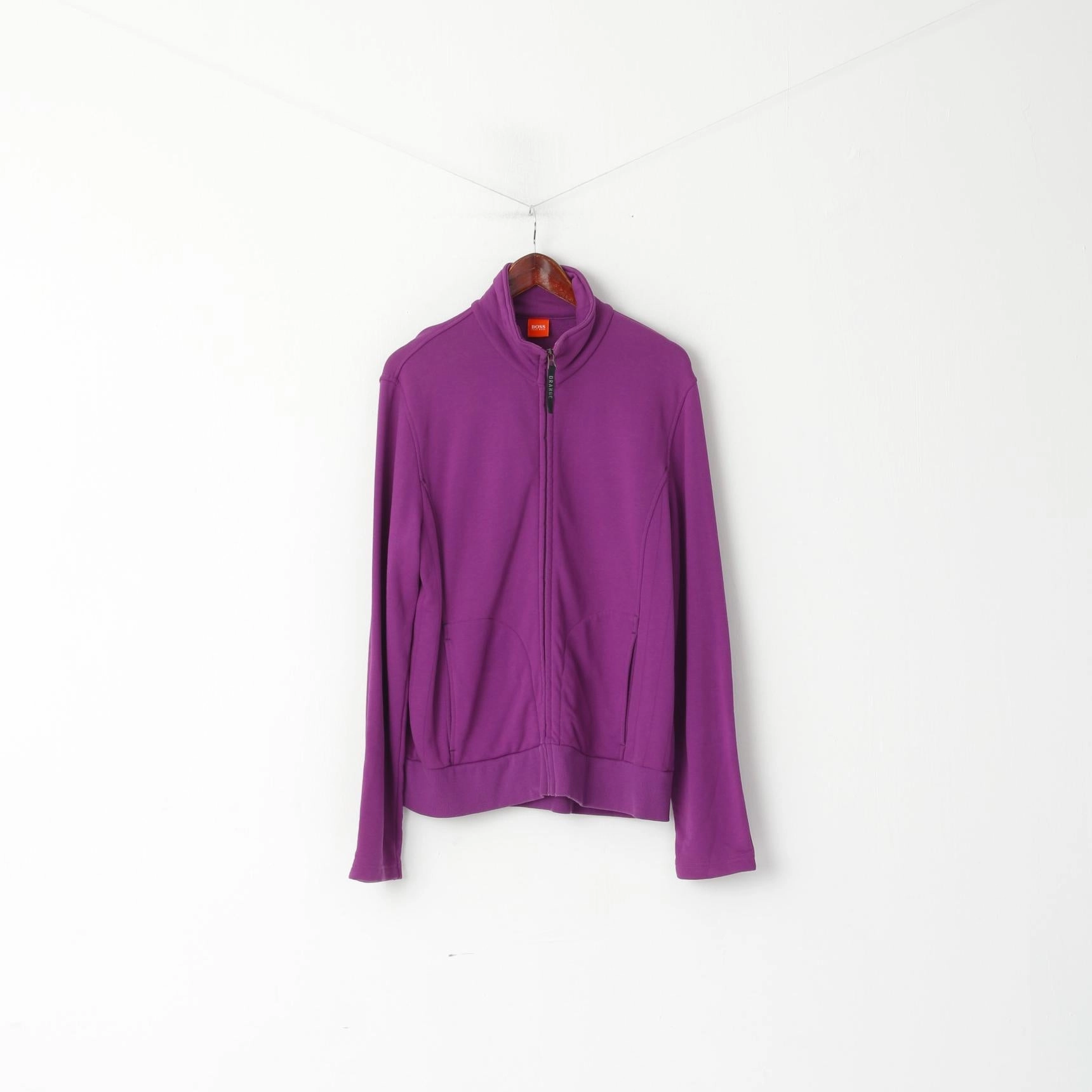 Urban Bold Adjustable Hood Hugo Boss Orange Men L Sweatshirt Purple Cotton Full Zipper  Plain Soft Top