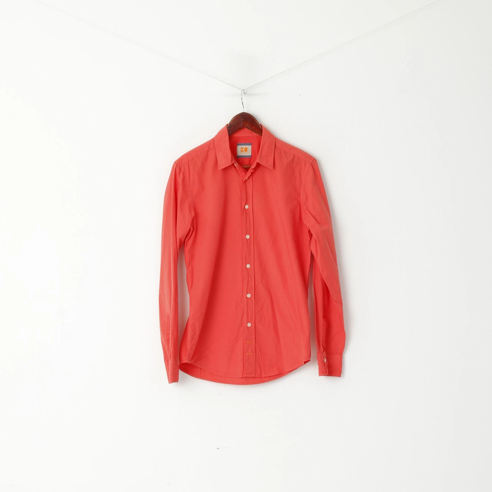 Bold Prints Hugo Boss Orange Men S Casual Shirt Coral Cotton Plain Slim Fit Long Sleeve Top