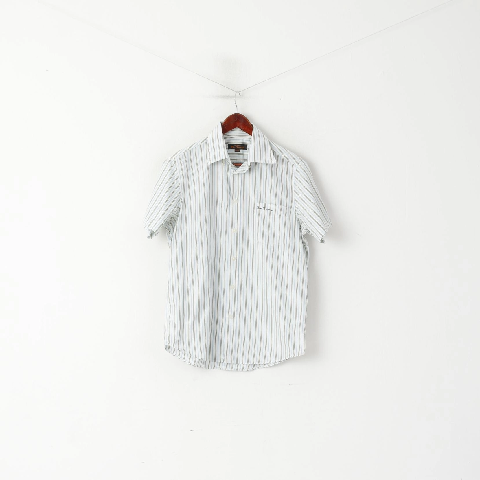 Rugged Style Ben Sherman Men M Casual Shirt White Striped Cotton Detailed Buttons Top