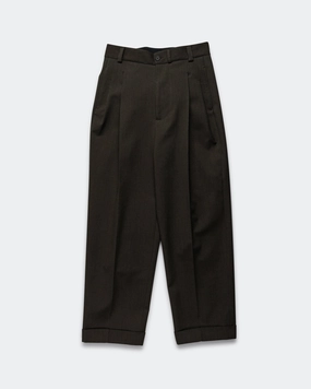 Stitch Pleat Trousers - Khaki Brown Compact Wool Serge Daily Motion HeatRegulatingLining