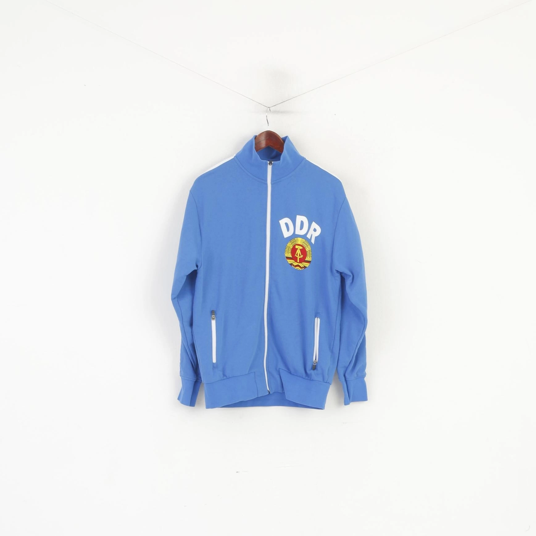 Comfortable clothing Hoodie Style Identity Men M Sweatshirt Blue Cotton DDR Germany Democratic Republic Zip Up Top