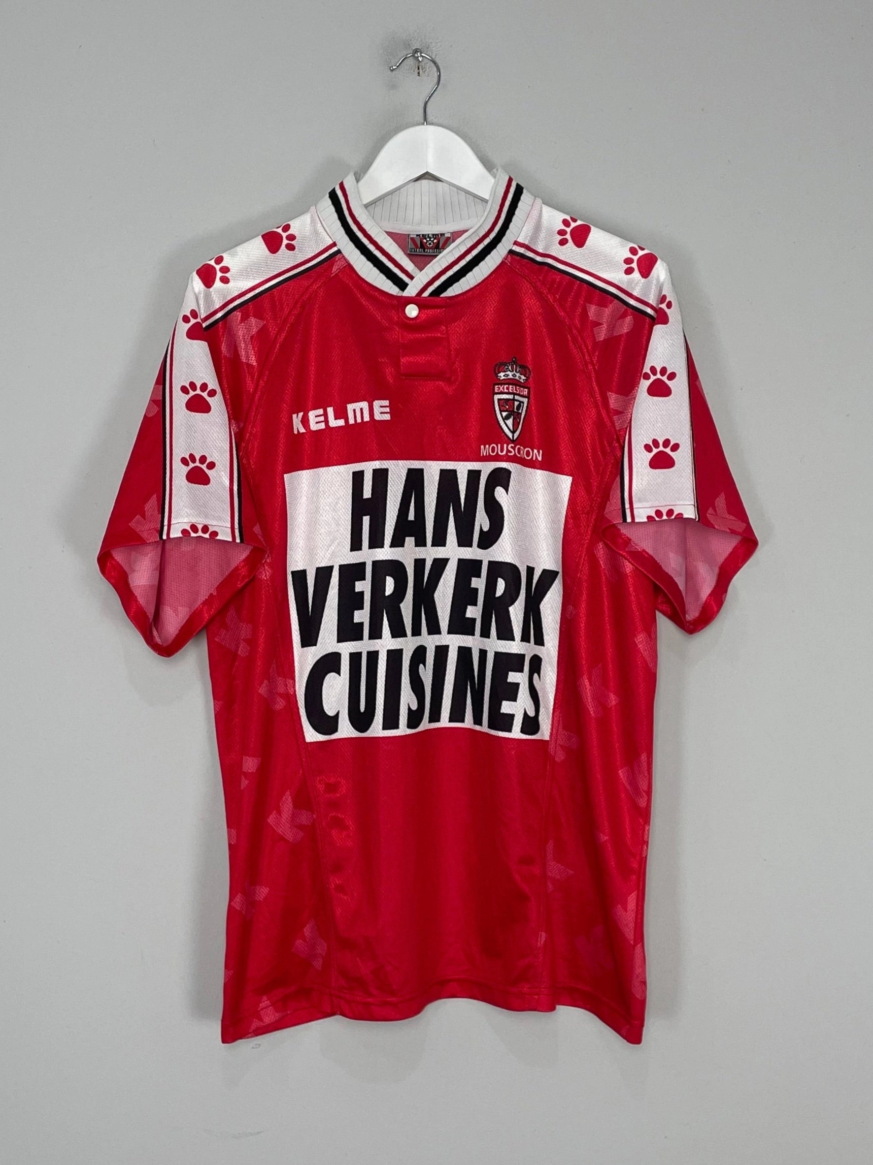Reinforced Hem Durability 1998/99 ROYAL EXCEL MOUSCRON #13 HOME SHIRT (L) KELME