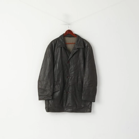 Atwardson Finest Men 50 XXL Jacket Dark Brown Leather Vintage Single Breasted Top Regular-fit Round-neck