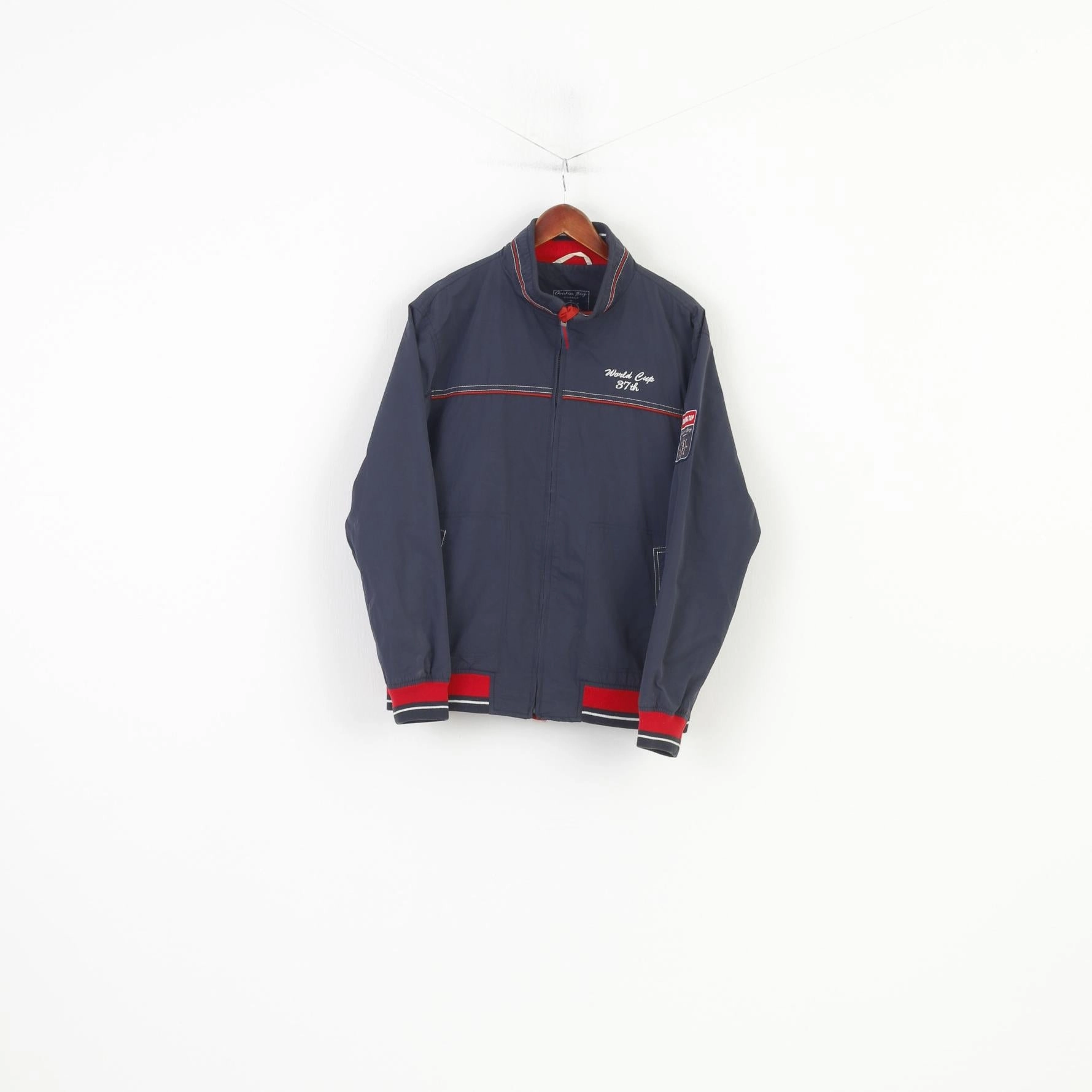 solo travel All terrain Christian Berg Men 40 M Jacket Blue Nylon Waterproof Lightweight Sailing Cup Full Zipper Vintage Top