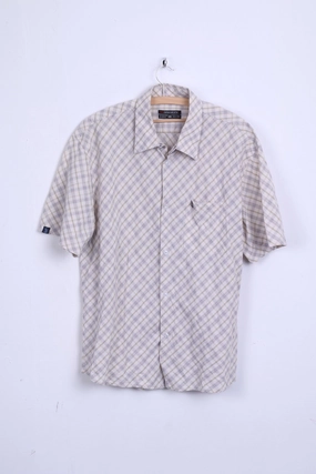 Interstate Mens 2XL Casual Shirt Short Sleeve Beige XXL Classic Design