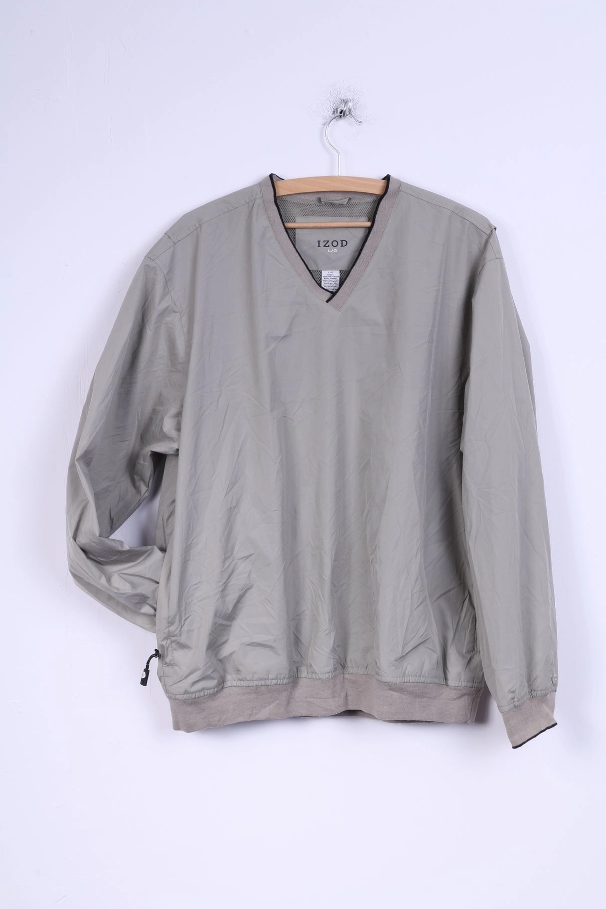 IZOD Mens L Jacket Taupe V Neck Sport Light Reflective Logos