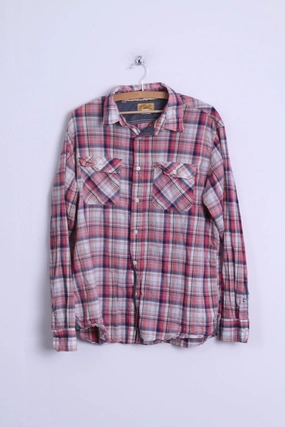 Affordable Fashion Wrinkle-Resistant J.A.G.H.S JAGHS Mens XL Casual Shirt Pink Checkered Cotton Long Sleeve
