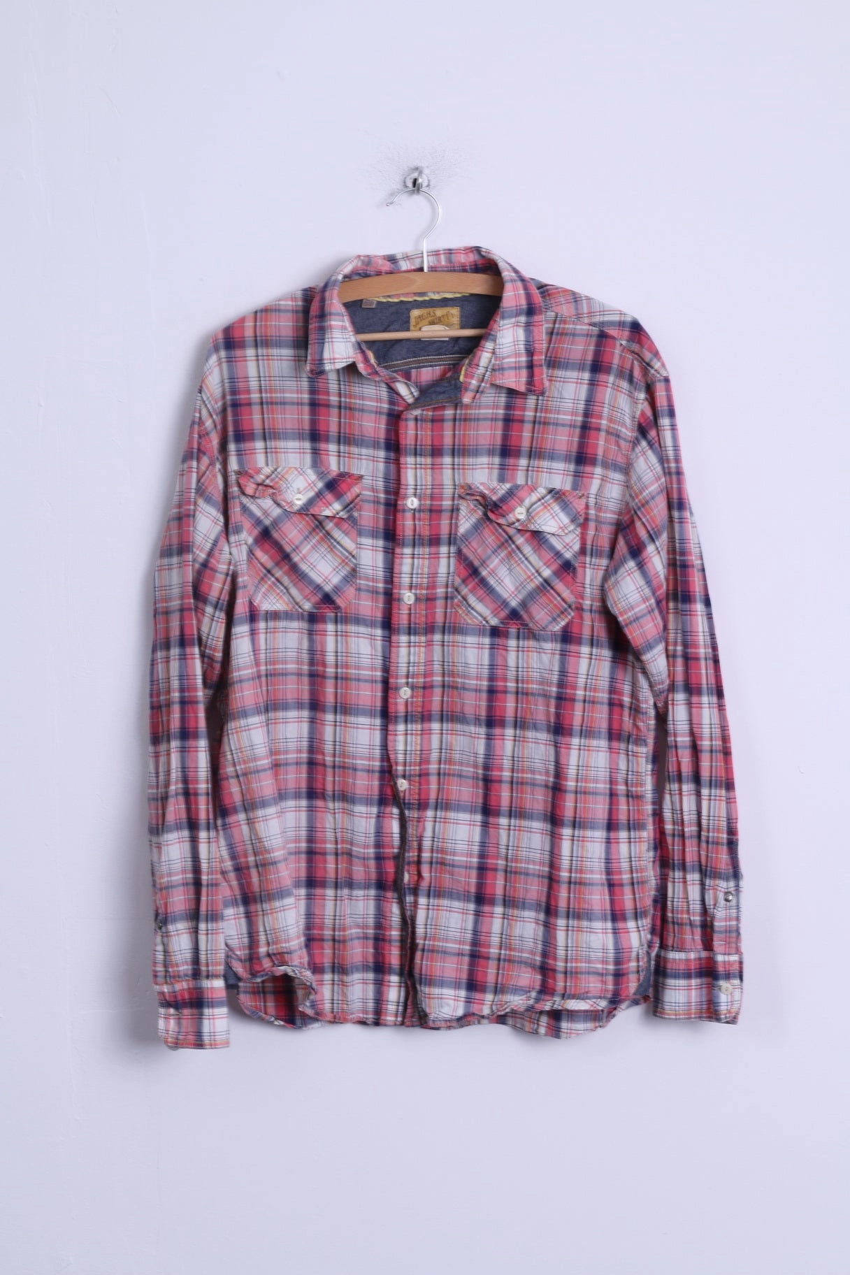 Affordable Fashion Wrinkle-Resistant J.A.G.H.S JAGHS Mens XL Casual Shirt Pink Checkered Cotton Long Sleeve