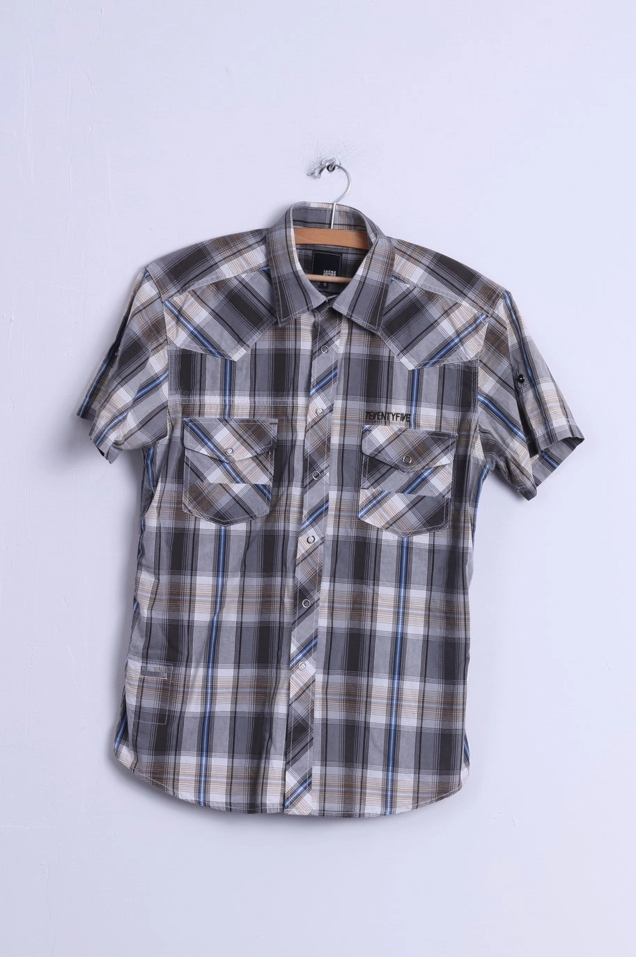 Jack & Jones Mens M (S) Casual Shirt Cotton Brown Checkered Terry Style Workwear Ready