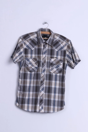 Jack & Jones Mens M (S) Casual Shirt Cotton Brown Checkered Terry Style Workwear Ready