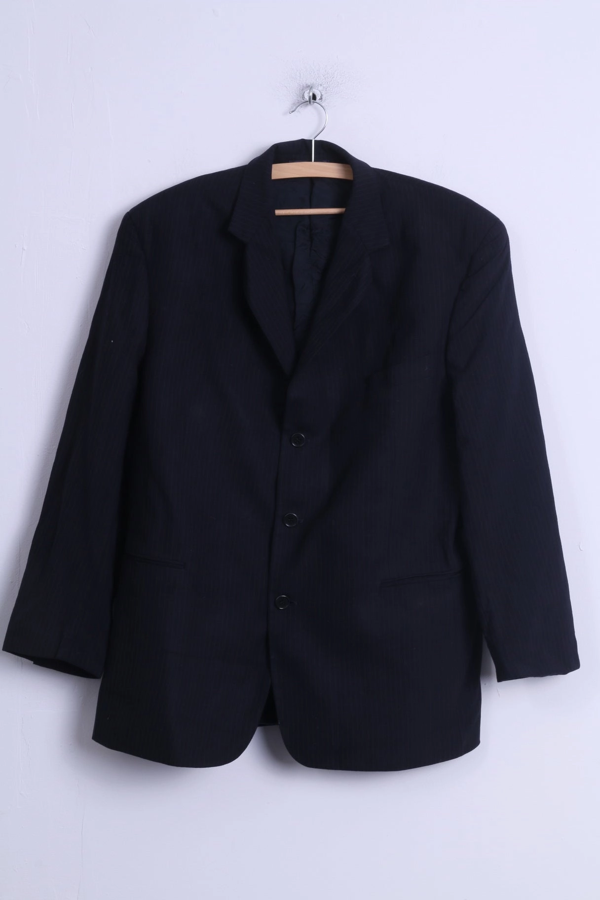 Feedback Jaeger By Giovanni Tonella Mens 54 L Jacket Black Wool Striped Top Suit Blazer
