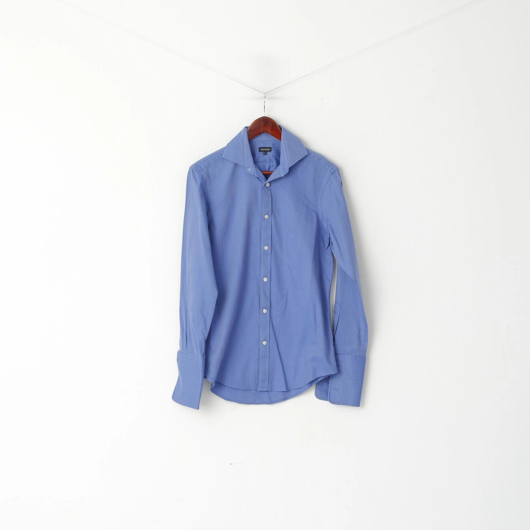 Subtle design Jaeger Men 14.5 S Casual Shirt Blue Striped Cotton Long Sleeve Cufflinks Elegant Top