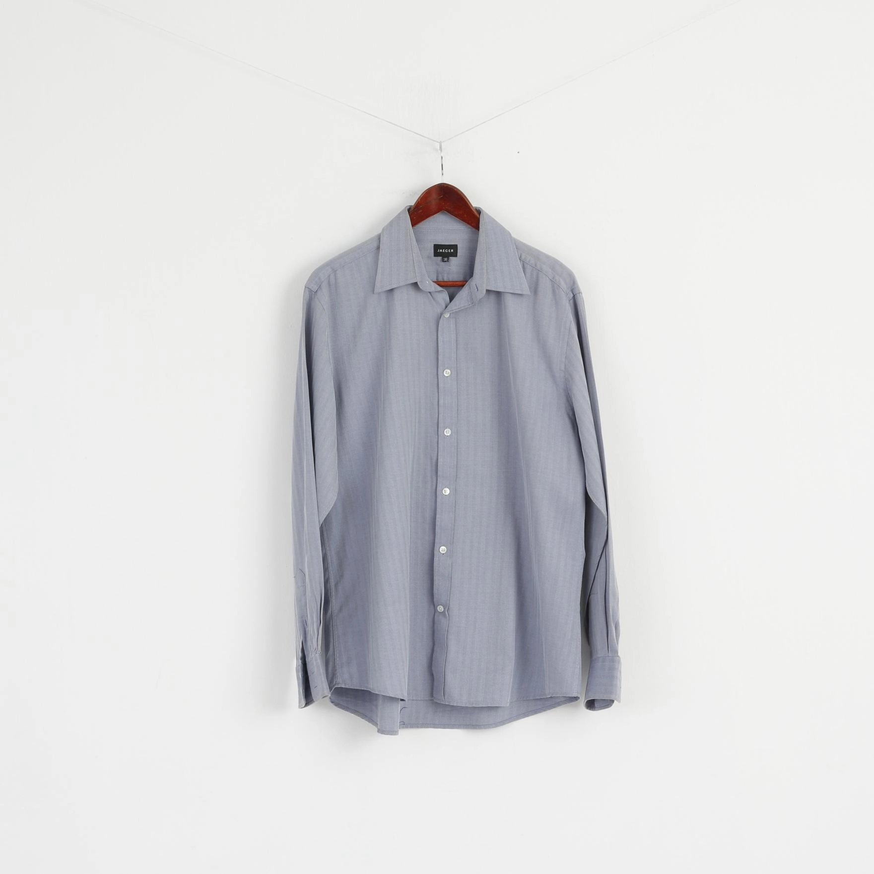 Trendy Vibes Stylish Appearance Jaeger Men 16 L Casual Shirt Blue Cotton Striped Long Sleeve Detailed Buttons Top