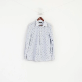 natural fiber Jaeger Men XL Casual Shirt Blue Striped Dots Cotton Long Sleeve Top