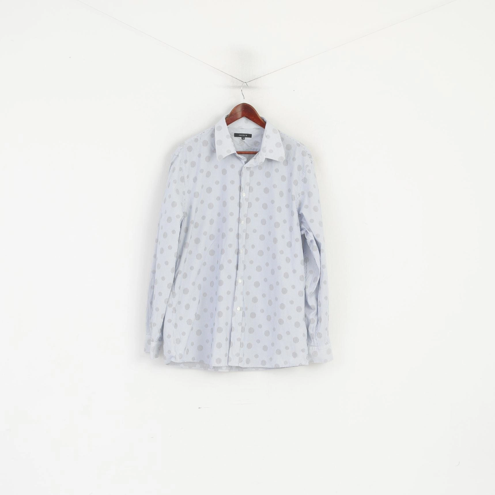 natural fiber Jaeger Men XL Casual Shirt Blue Striped Dots Cotton Long Sleeve Top